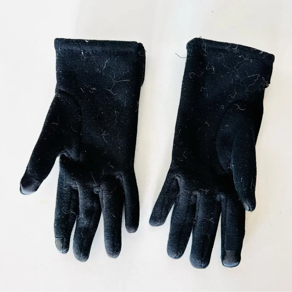NORDSTROM Black Faux Leather Piping Button Trim Touch Sensitive Warm Hand Gloves